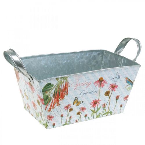 Floristik24 Jardinera jardinera con asas flores de metal decoración primaveral 23 × 14 × 11cm