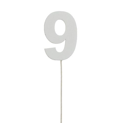 Floristik24 Número de aniversario &quot;9&quot; en el palo blanco L27cm 10pcs