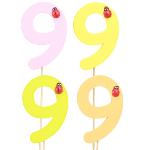 Artículo Número de aniversario “9” en el palo tapones numéricos madera de colores 7,5 cm 16 piezas