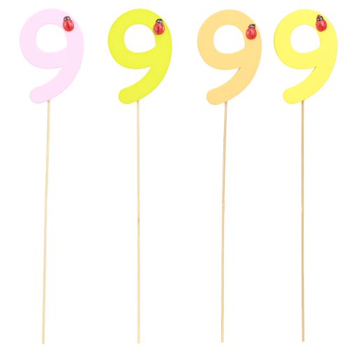Artículo Número de aniversario “9” en el palo tapones numéricos madera de colores 7,5 cm 16 piezas