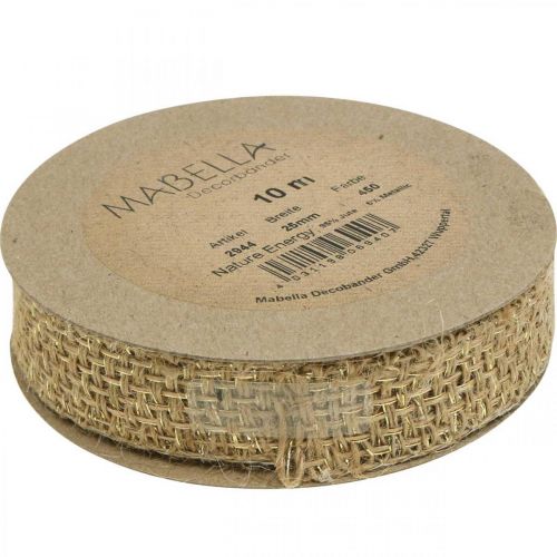 Floristik24 Cinta de yute natural, cinta decorativa dorada de yute 25 mm 10 m