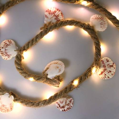 Floristik24 Cordón de yute con conchas y LED 200cm decoración pescado restaurante