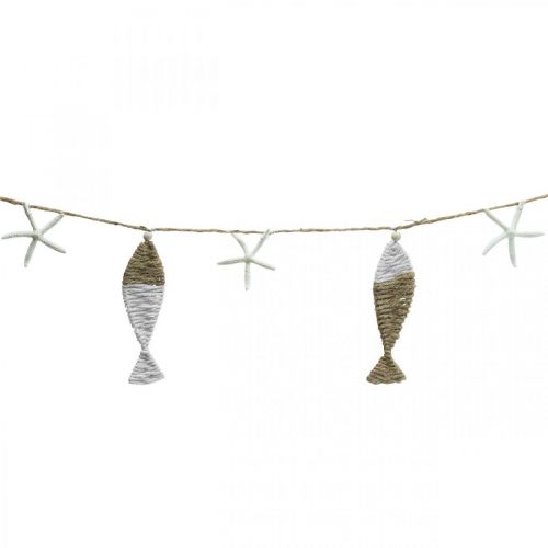 Guirnalda decoración marinera yute 6 peces con estrella de mar 120cm