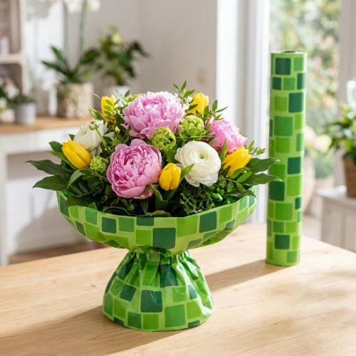 Papel para dobladillos de ramos de flores con diseño de mosaico, 25 cm x 100 m | Floristik24.es