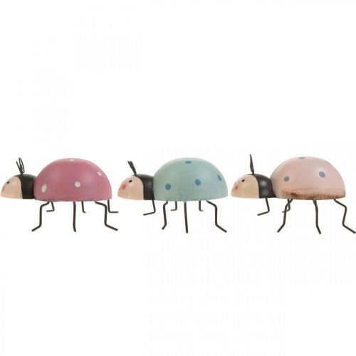 Artículo Figura decorativa Escarabajo Pastel Primavera Decoración Metal 8,5×10,5cm 3 uds