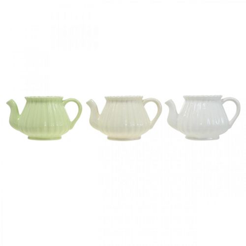Floristik24 Cafetera de cerámica decorativa, macetero verde, blanco, crema L19cm Ø7.5cm