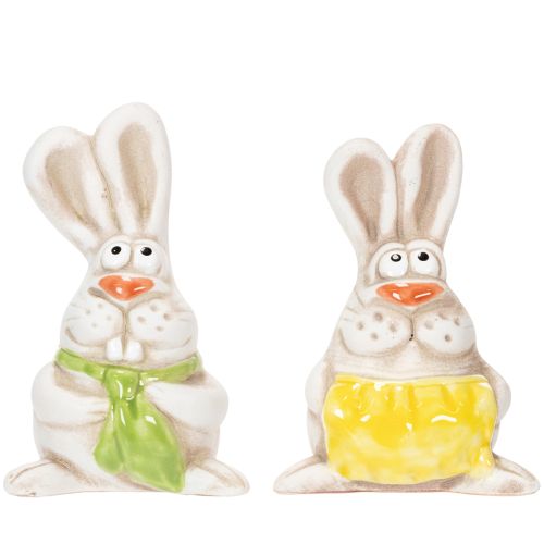 Artículo Figuritas de conejito de Pascua, adornos de cerámica pintados a mano, diseño divertido para la decoración de Pascua, 11 cm, 4 piezas
