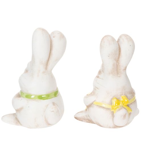 Artículo Figuritas de conejito de Pascua, adornos de cerámica pintados a mano, diseño divertido para la decoración de Pascua, 11 cm, 4 piezas