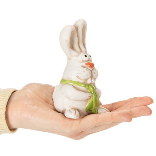 Artículo Figuras de conejo de Pascua, cerámica pintada a mano, diseño divertido para decorar, 11 cm (4 piezas)