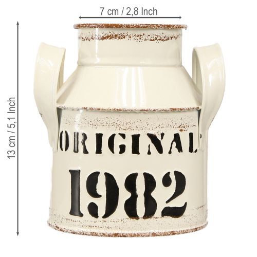 Artículo Jarra de metal decorativa &quot;Original 1982&quot; Crema Óxido H13cm 2uds