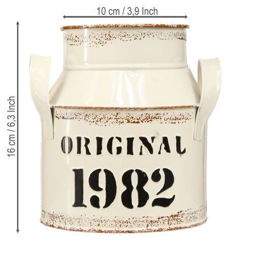Artículo Jarra de metal decorativa &quot;Original 1982&quot; Crema Óxido H16cm 2uds
