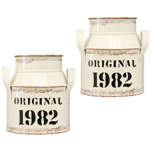 Artículo Jarra de metal decorativa "Original 1982" Crema Óxido H16cm 2uds