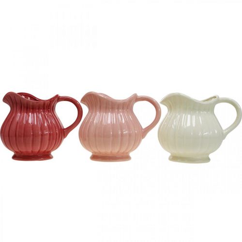 Floristik24 Florero decorativo, jarra con asa cerámica blanco, rosa, rojo H14.5cm 3pcs