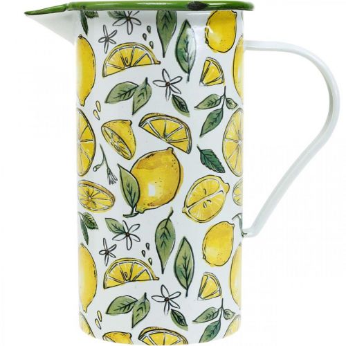 Artículo Jarra esmaltada, decoración mediterránea, jarra con estampado de limones H19.5cm Ø9cm