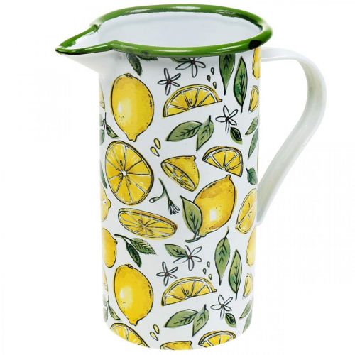 Artículo Jarra esmaltada, decoración mediterránea, jarra con estampado de limones H19.5cm Ø9cm