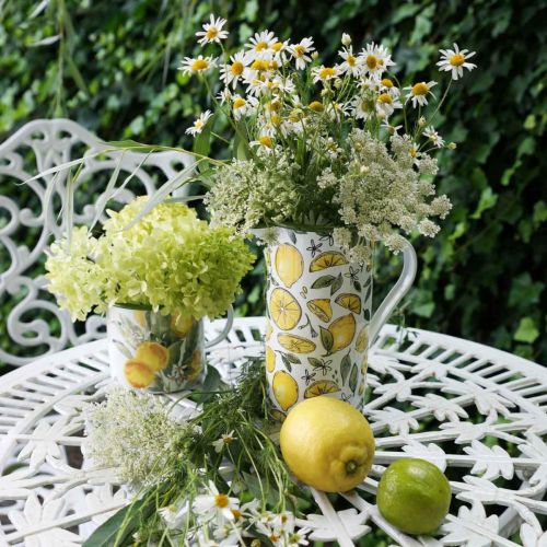 Floristik24 Jarra esmaltada, decoración mediterránea, jarra con estampado de limones H19.5cm Ø9cm
