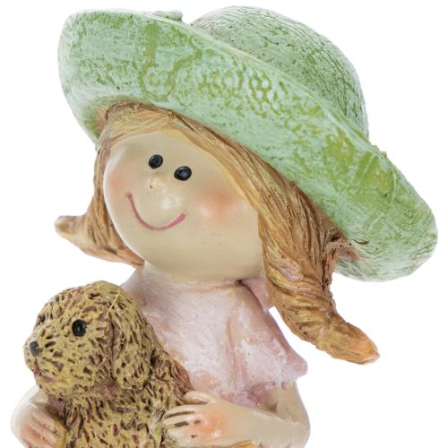 Figura decorativa para estante: Niña sonriente con perro, Ø4,5 cm, H9,5 cm. | Floristik24.es