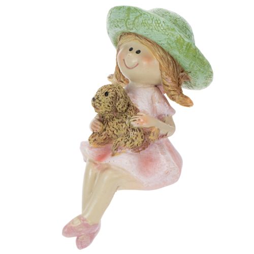 Figura decorativa para estante: Niña sonriente con perro, Ø4,5 cm, H9,5 cm. | Floristik24.es