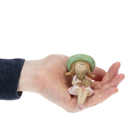 Figura decorativa para estante: Niña sonriente con perro, Ø4,5 cm, H9,5 cm. | Floristik24.es