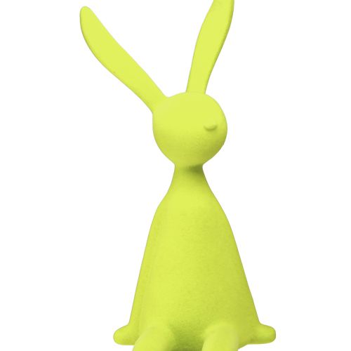 Floristik24 Taburete de borde con forma de conejo de Pascua sentado, flocado, 2.ª opción, amarillo verdoso, 56 cm