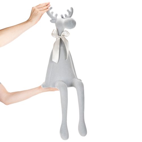 Figura decorativa de alce aterciopelada con lazo, para colocar sobre estante, 80 cm. | Floristik24.es