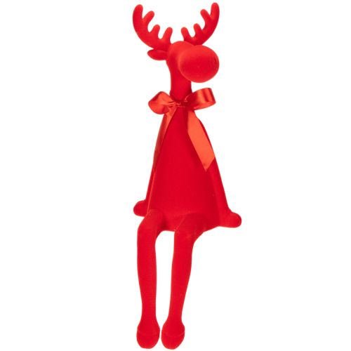 Figura decorativa de alce con lazo, sentado, para colocar sobre estante, 54 cm.