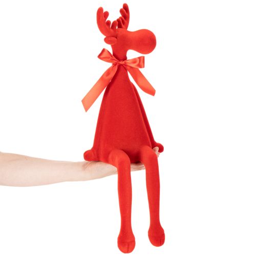 Figura decorativa de alce con lazo, sentado, para colocar sobre estante, 54 cm. | Floristik24.es