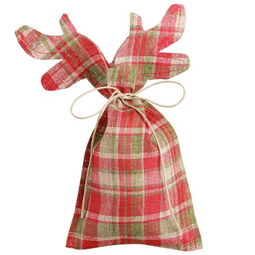 Floristik24 Bolsa regalo cuadros tela Reno navideño 22×28cm 5uds