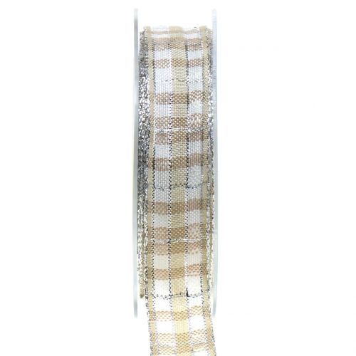 Karoband con mica plata natural 25mm 15m