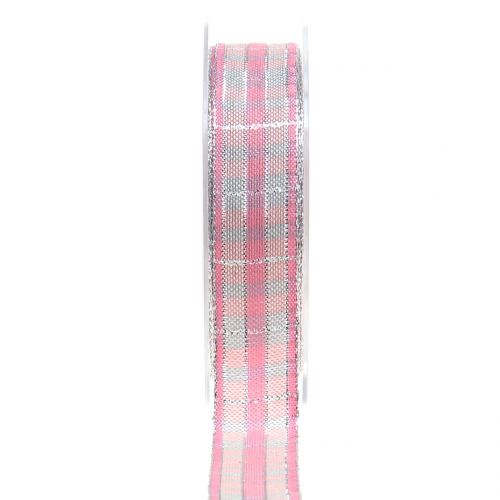 Karoband con mica rosa-plata 25mm 15m