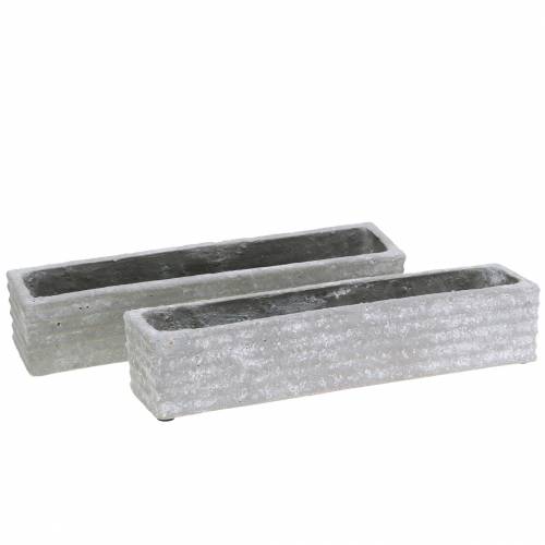 Floristik24 Caja de plantas hormigón gris claro 30x7cm H6.5cm 2pcs