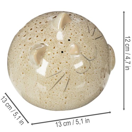 Artículo Figura decorativa de gato de cerámica, diseño redondo para salón o dormitorio, 13 cm, 2 piezas