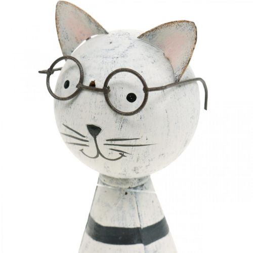 Floristik24 Gato con gafas, figura decorativa para colocar, figura de gato metal blanco y negro H16cm Ø7cm