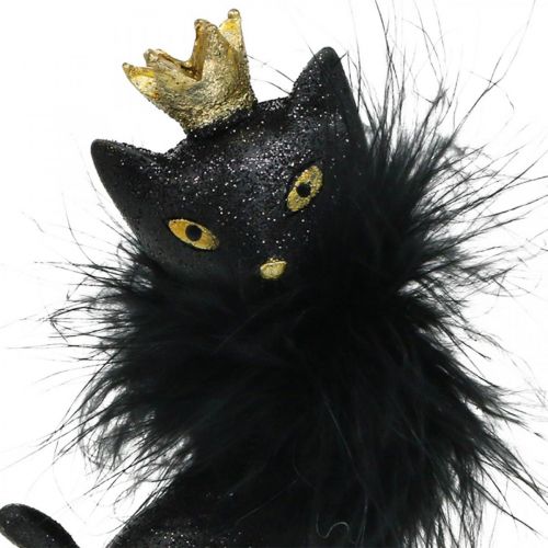 Floristik24 Figura decorativa gato poliresina con corona oro negro Al12.5cm 2pcs
