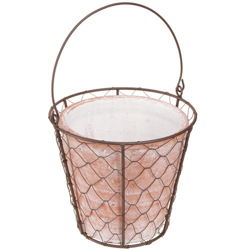 Floristik24 Maceta de cerámica con mango de cesta de metal marrón Ø18cm