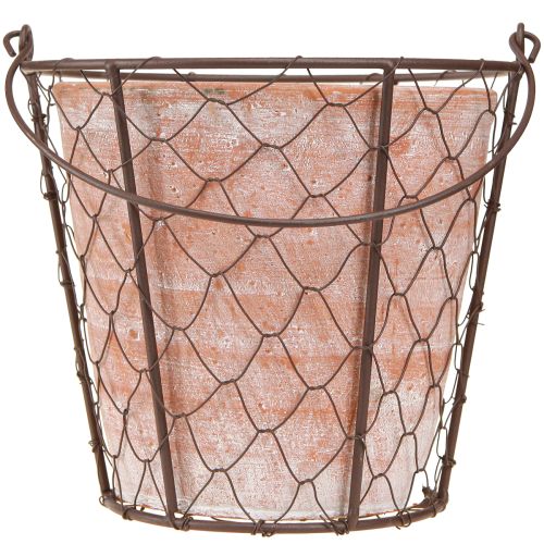 Artículo Maceta de cerámica con mango de cesta de metal marrón Ø18cm