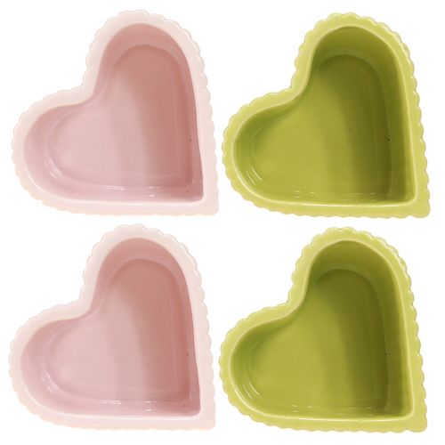 Artículo Corazones decorativos de cerámica verde pastel rosa 11×10×6cm 4 piezas
