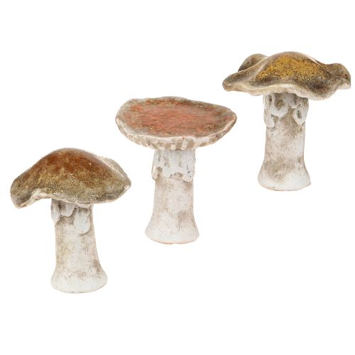 Hongos decorativos de cerámica para decoración de mesa, color rojo, marrón y amarillo, 6 unidades (alto 6 cm)