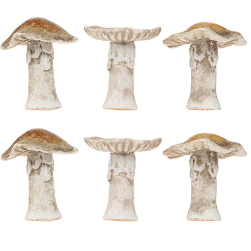 Artículo Hongos decorativos de cerámica para decoración de mesa, color rojo, marrón y amarillo, 6 unidades (alto 6 cm)