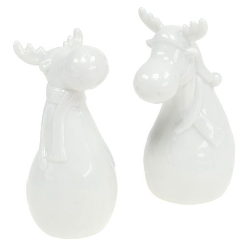 Floristik24 Figura de cerámica alce 12,5cm blanco 2uds