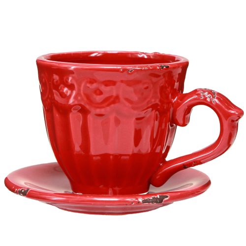 Portavelas de cerámica taza roja para velas de palo 13×11×8cm 3uds