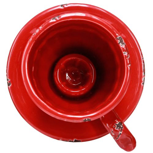 Artículo Portavelas de cerámica taza roja para velas de palo 13×11×8cm 3uds