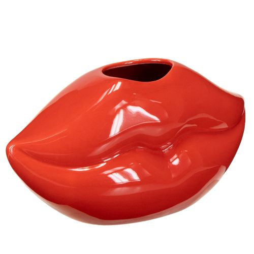 Floristik24 Jarrón de cerámica con forma de boca de beso rojo, jarrón decorativo de 17 x 8,5 x 9 cm.