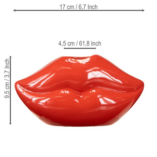 Artículo Jarrón de cerámica con forma de boca de beso rojo, jarrón decorativo de 17 x 8,5 x 9 cm.