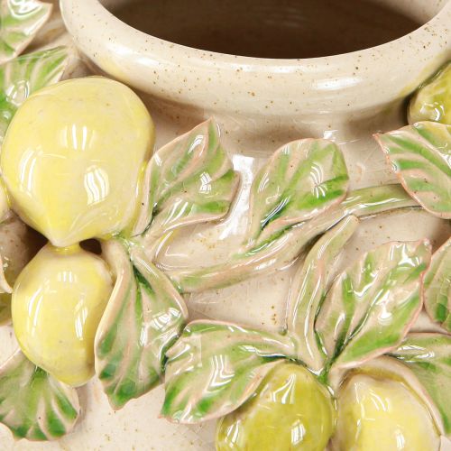 Artículo Jarrón de cerámica con decoración de limón, color verde mediterráneo y amarillo, altura 19 cm