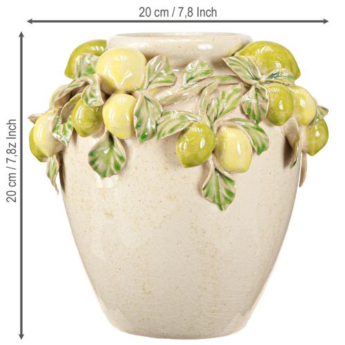 Artículo Jarrón de cerámica con decoración de limón, color verde mediterráneo y amarillo, altura 19 cm