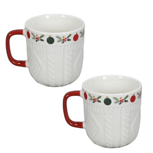 Artículo Taza navideña de cerámica con motivo de punto y decoración festiva 9cm - rojo-blanco 2ud