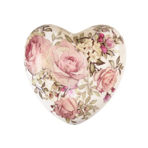 Corazón decorativo de cerámica con rosas loza para mesa 10,5cm