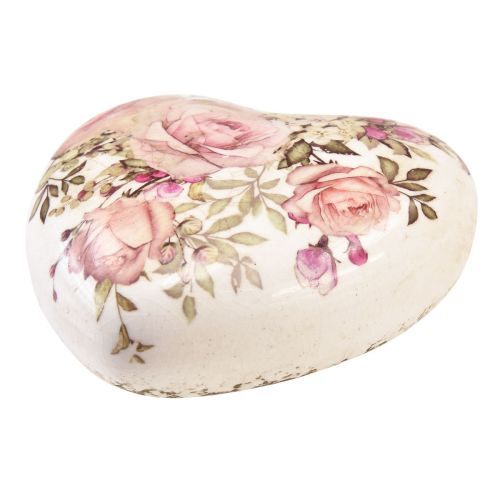 Artículo Corazón decorativo de cerámica con rosas loza para mesa 10,5cm