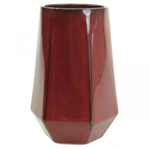 Floristik24 Florero de cerámica Florero Rojo Hexagonal Ø14.5cm H21.5cm